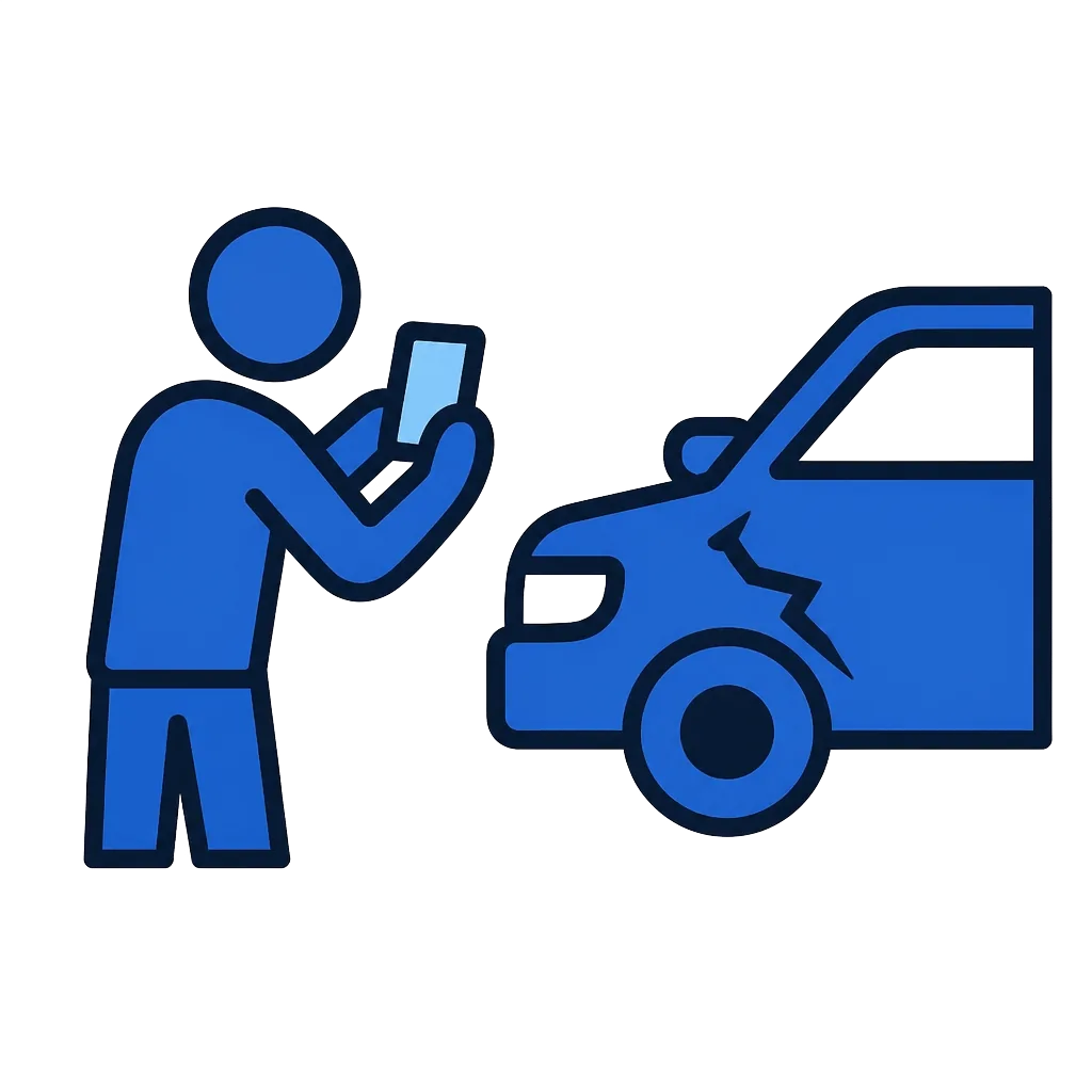 Illustration of a driver photographing vehicle damage with a phone